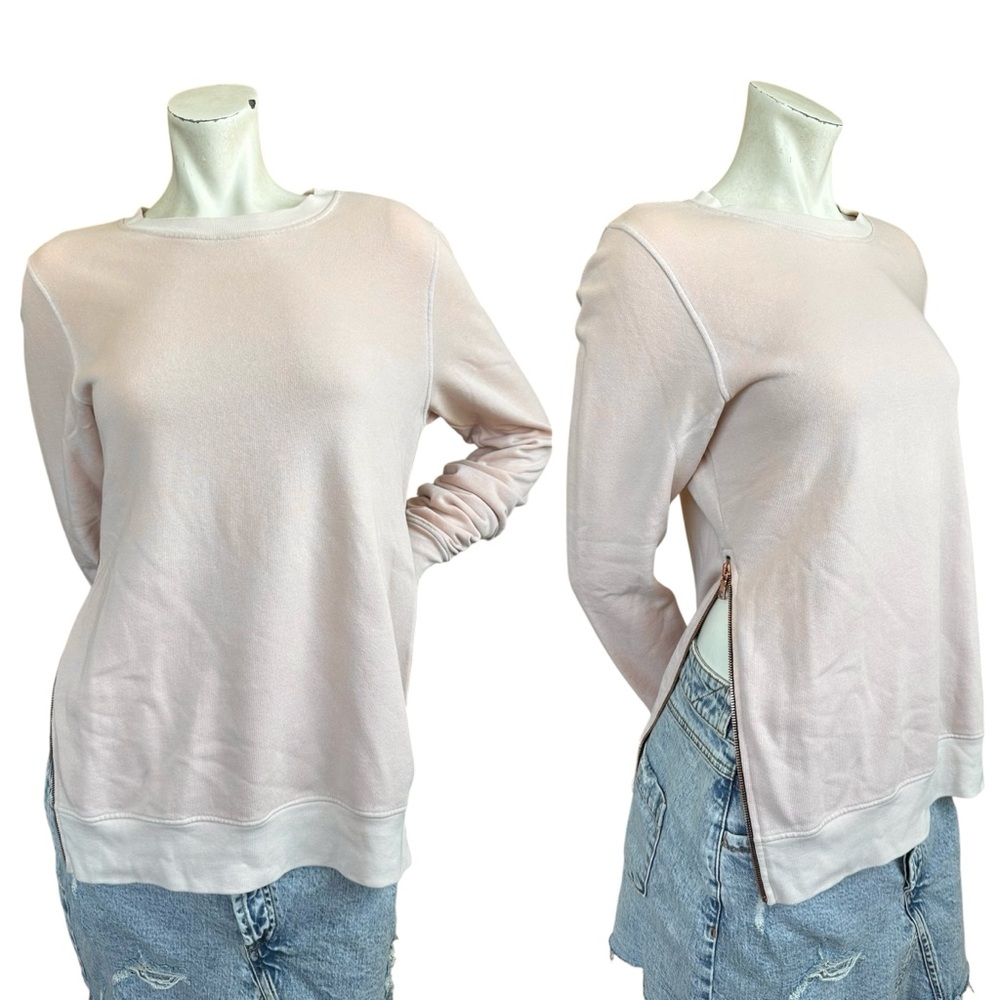 Cotton Citizen Pale Pink Rose Gold Zipper Sides Crewneck Sweatshirt Size Small